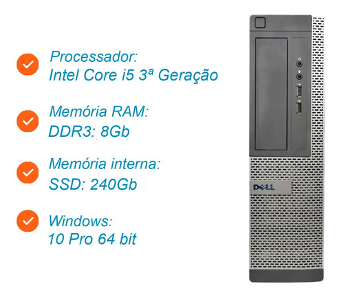 Imagem 2 de 3 de Cpu Dell Core-i5 3ª Geração 8gb Ssd 240gb Win10 - Nova