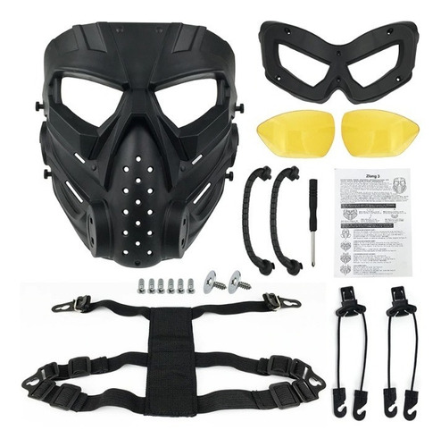Careta Táctica Completa Con Goggles Protectores Gotcha E07 Color Negro Mica Transparente