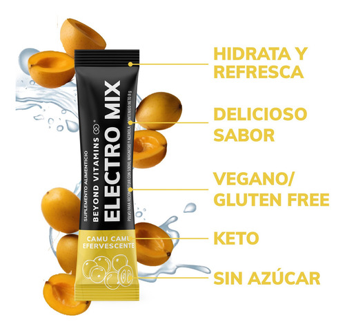 Electrolitos Sin Azúcar En Polvo Beyond Vitamins | Hidratación Baja En Calorías, Apto Dieta Keto | 20 Sticks, Camu Camu Efervescente