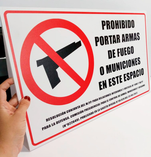 Aviso De Seguridad Prohibido Porte De Armas 30x50cm 
