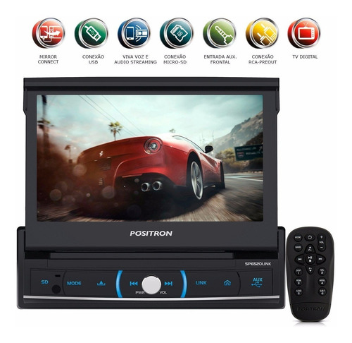 Dvd Retratil 7'' 1 Din Sp6520link Usb Bluetooth Positron