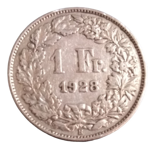  Moneda Suiza Antigua  Plata Ley 0.835 1 Franco Año 1928 