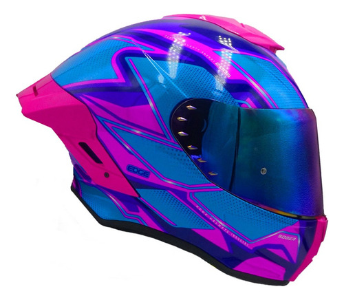 Casco Moto Edge Integral Shangai Certificado Dot Y Ece 2206 Rosa/azul Solido L