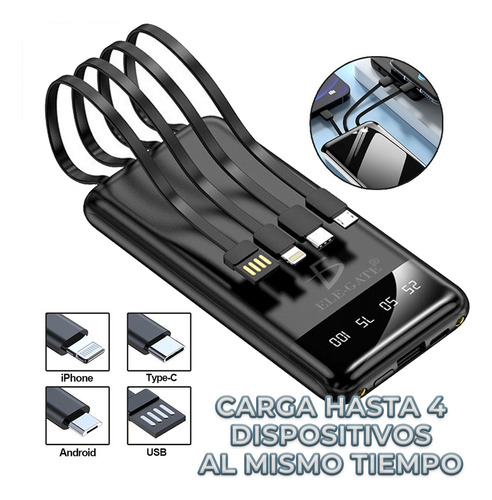 Power Bank 10000mah Batería Portátil Pantalla Led 3 Entradas Color Negro Ele-Gate