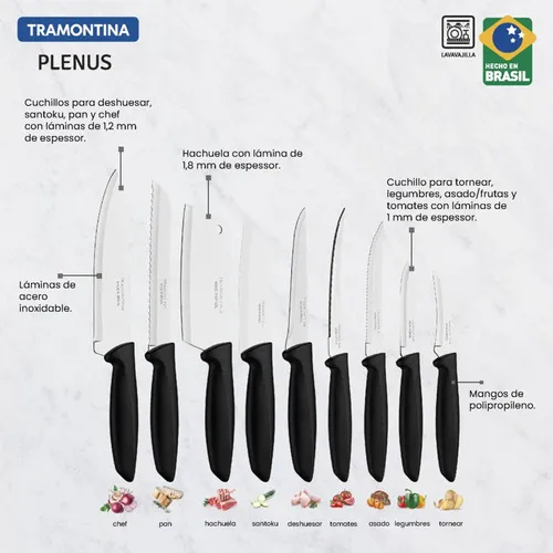 Juego Cuchillos Tramontina Plenus Mango Negro 9 Piezas 