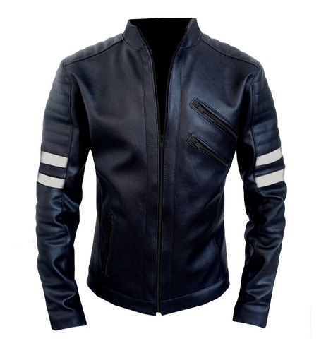 Campera Kill Line Cuero Eco Hombre / Líneas Blancas