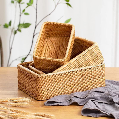Cesta De Almacenamiento Rectangular De Ratán Para Hogar