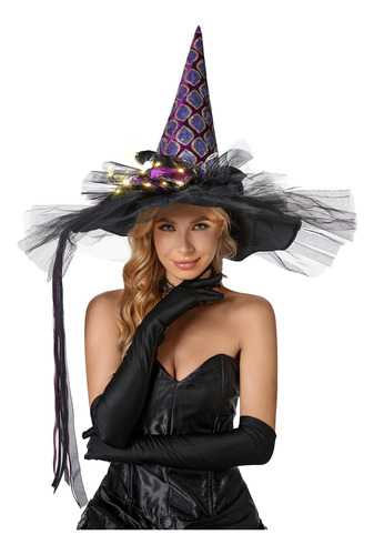 Witch Hat Qinying Purple Halloween Costume W/ Led Lights