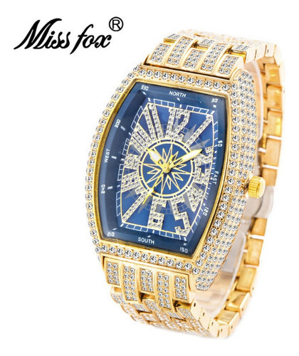 Relojes De Cuarzo Impermeables De Lujo Para Hombre Missfox Color Del Fondo Oro/azul