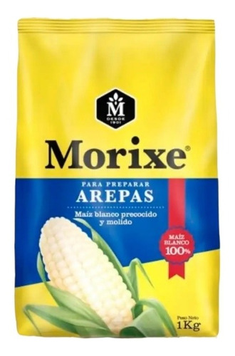 Harina Morixe Arepas De Maiz Blanco Precocido 1kg Pack 10u
