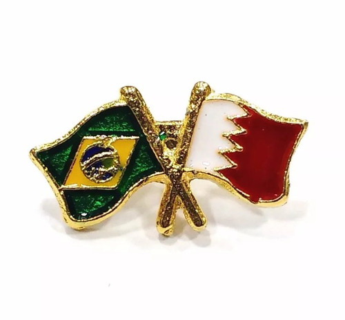 Bótom Pim Broche Bandeira Brasil X Catar Folheado A Ouro