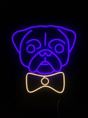 Letrero Led Neon Perro Pug Mascota Ancho 30cm Luminoso