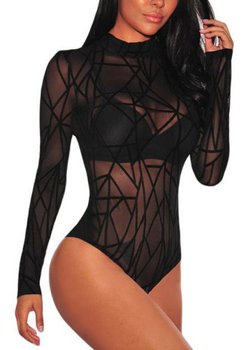 Body Elástico De Malla Transparente Para Mujer Lencería