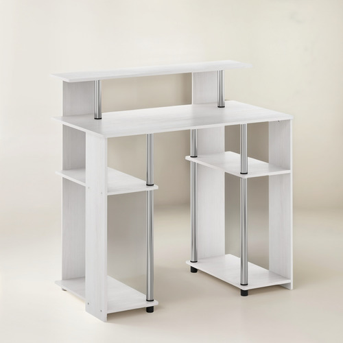Escritorio Para Computadora Diseño Simple Roble Blanco Acero