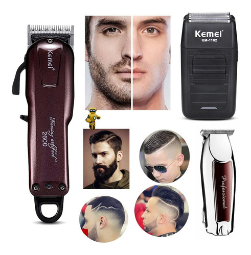 Imagem 6 de 6 de Kit 3 Maquinas Profissional Kemei Cortar Cabelo Acabamento