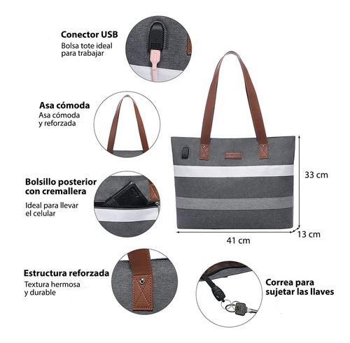 Imagen 2 de 7 de Bolsa Mujer De Lona Casual Ligera Para Laptop Y Cargador Cel