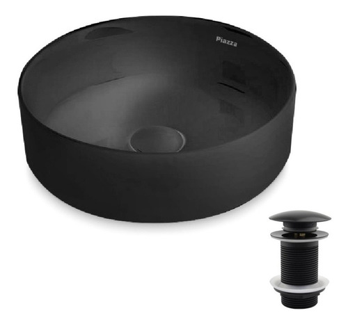 Imagen 2 de 9 de Bacha Lavatorio Baño Redonda Negra Pileta Apoyo Piazza A524