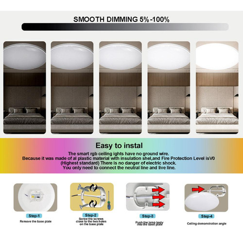 Lámpara De Techo Inteligente Rgbcw Fullcolor Dimming Light A