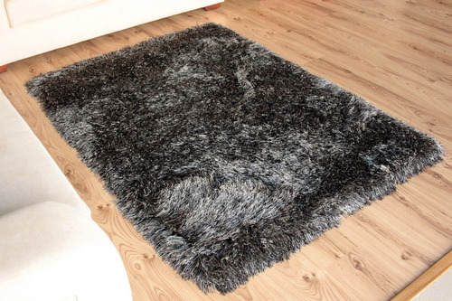 Alfombra Tapete Negro Gris Y Brillos 120 X 170cms Mitapete