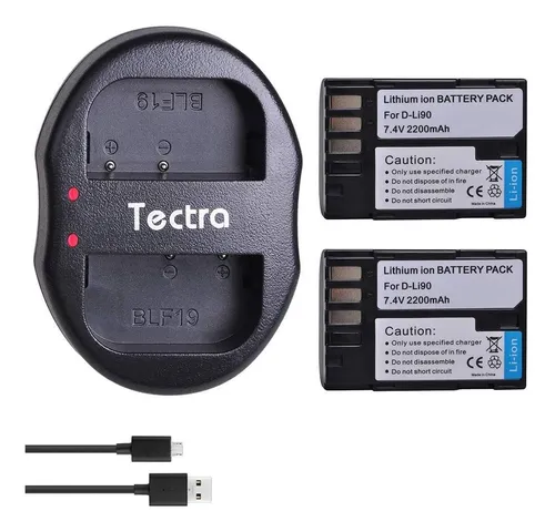 2 Pack Pentax D Li90 Batería Y El Cargador Dual Usb Pa...