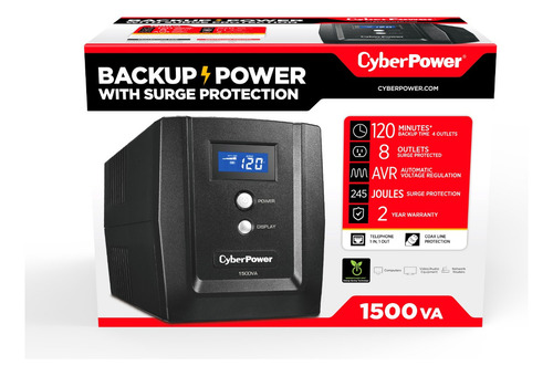 Ups Cyberpower 1500va/900w Regulador De Voltaje,8 Contactos Negro