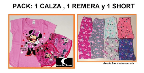 Pack Remera , Calza Y Short Nena Niña Primavera Verano