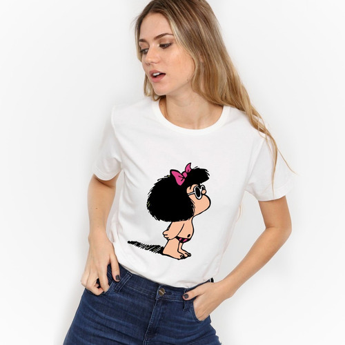 Imagen 3 de 5 de Remera Blanca Mafalda Playa Hombre Mujer Niños Modal Premum