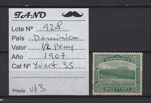 Lote928 Dominica 1/2 Penny Año 1907 Yvert#35 Usado