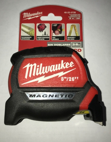 Flexometro Magnetico Milwaukee 8 Metros 48-22-0726 Uso Rudo