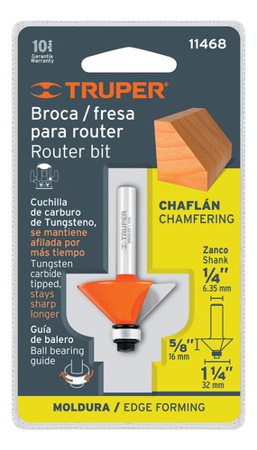 Broca Para Router, Chaflán, 1-1/4 Con Balero, Truper.