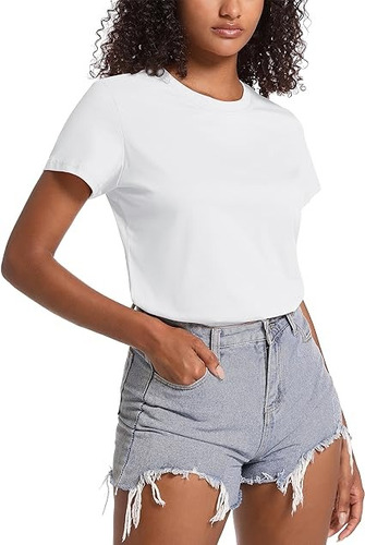 6x Polera Mujer Básica Manga Corta Algodón Premium Elastic