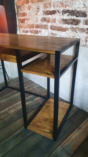 Imagen 5 de 10 de Mesa Pc Industrial Hierro Y Madera + Bandeja Teclado 100x50