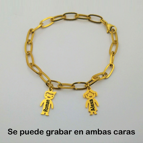 Imagen 2 de 6 de Pulsera 2 Niña/o Acero Chapa De Oro Grabado Láser