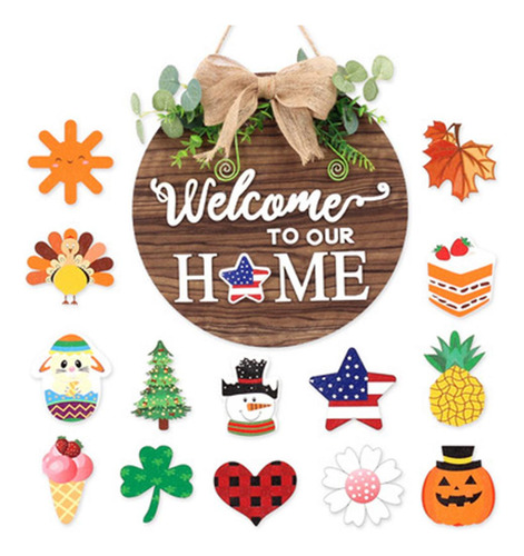 Bienvenida Puerta De La Pared Decorativo Colgante Flor Al