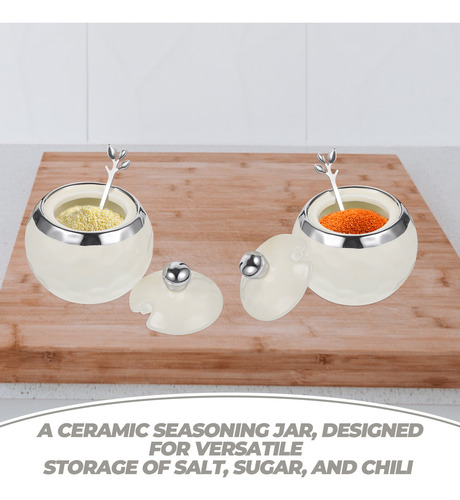 Recipiente Para Azúcar Con Tapa, Cuchara, Sazonador De Cerám