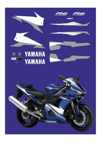 Kit Adesivos Moto Yamaha R6 2005 Azul Ca-00733