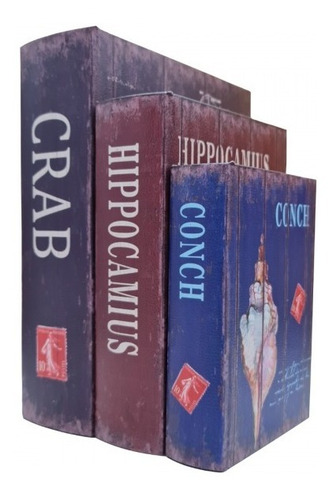Imagem 2 de 5 de Jogo Caixa Livro Decorativo - 3 Peças Mdf + Pu - G3001