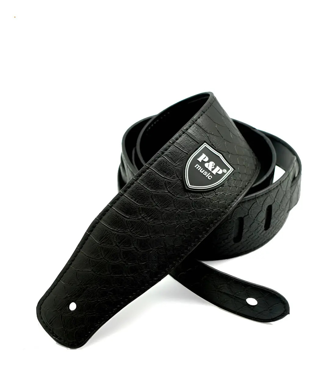 Correa de guitarra Miwayer de piel sintética PU color negro con diseño