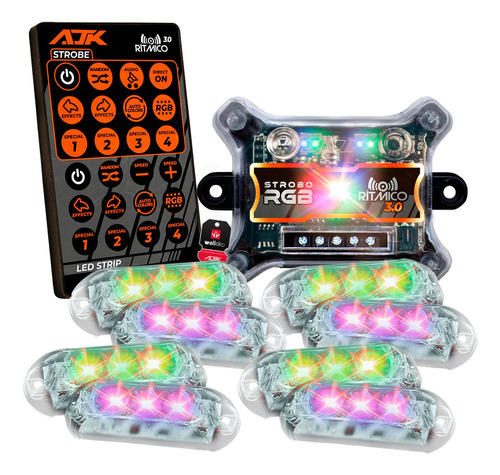 8 Strobo Ajk 3.0 Rgb Rítmico Farol 6w Com Controle Novo