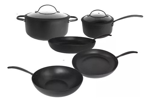 Set 5 Pz Hudson Total Black Olla Cacerola Sarten Wok 