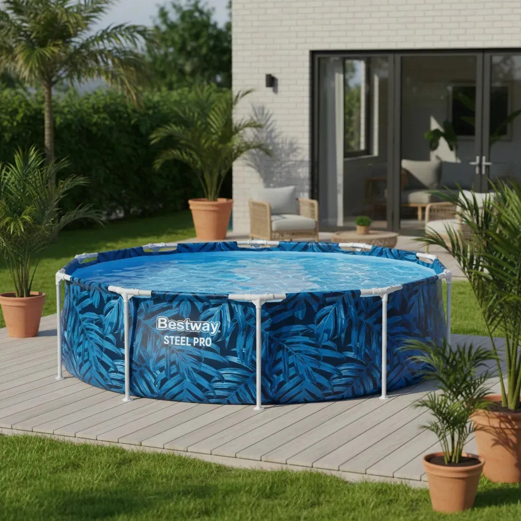 Alberca Redonda 3.05 M X 76 Cm Bestway Steel Pro Max Azul Oscuro Hojas