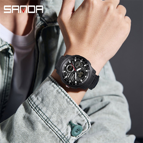 Reloj Electrónico Deportivo De Doble Pantalla Sanda 3379 Par