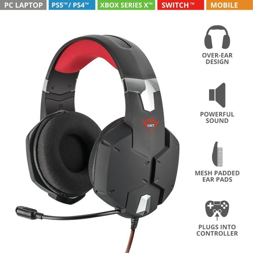 Imagen 7 de 8 de Audífonos gamer Trust Carus GXT 322 negro y rojo
