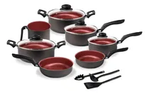 Comprar Kit Panelas 9 Pçs Teflon Tampa Vidro Cor Preto Cereja