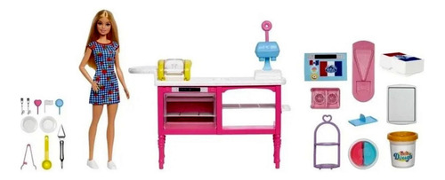 Conjunto Cafeteria Do Buddy Com Boneca Menina Loira Barbie - Cozinha Com Acessórios Para Fazer Comida Comidinha Com Massinha De Modelar - Family Malibu - Mattel Brinquedos