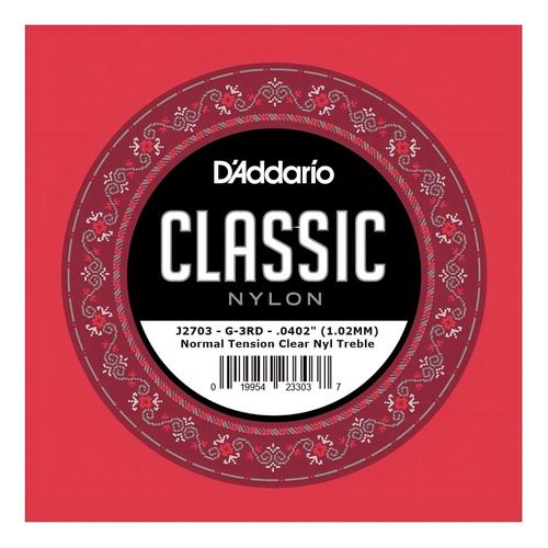 Cuerda Suelta D'addario Student Nylon J2703 0.40 de nylon Para Guitarra Clasica