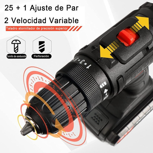Imagen 3 de 7 de Taladro Atornillador Inalámbrico Con 2 Batería De Litio
