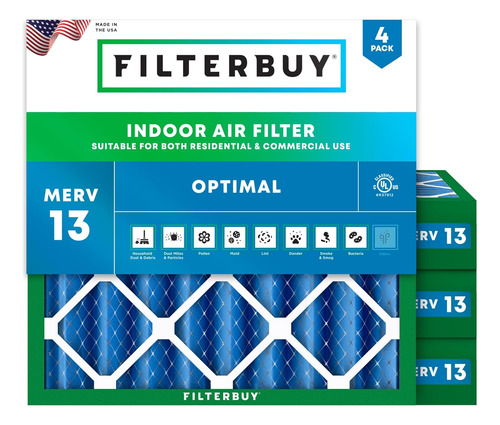 17x17x4 Air Filter Merv 13 Optimal Defense (4-pack), Pleated