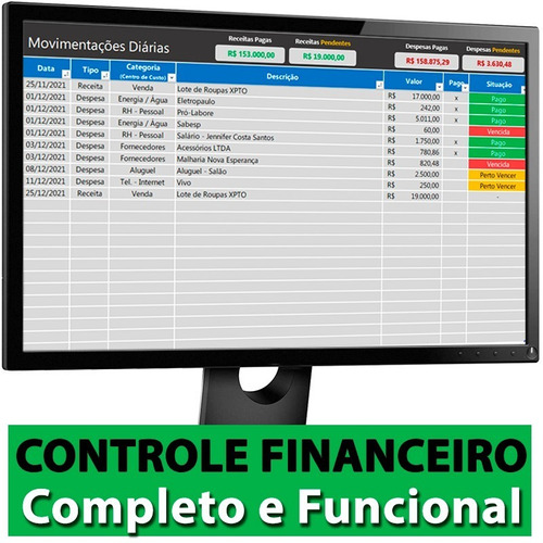 Imagem 1 de 3 de Planilha Controle Financeiro Com Alerta Vencimento - Excel