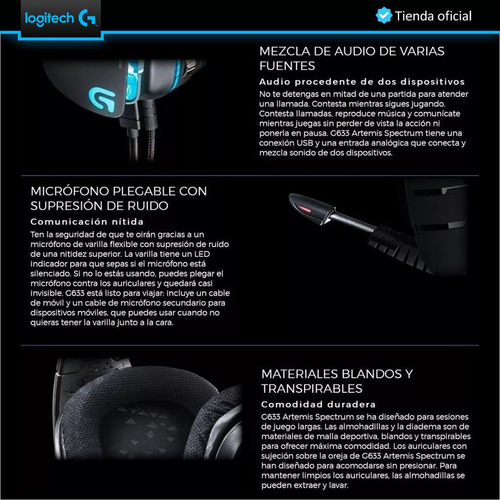 Salme fad Billy Logitech G633 Artemis Spectrum, Diadema Gamer Rgb Sonido 7.1 | Envío gratis